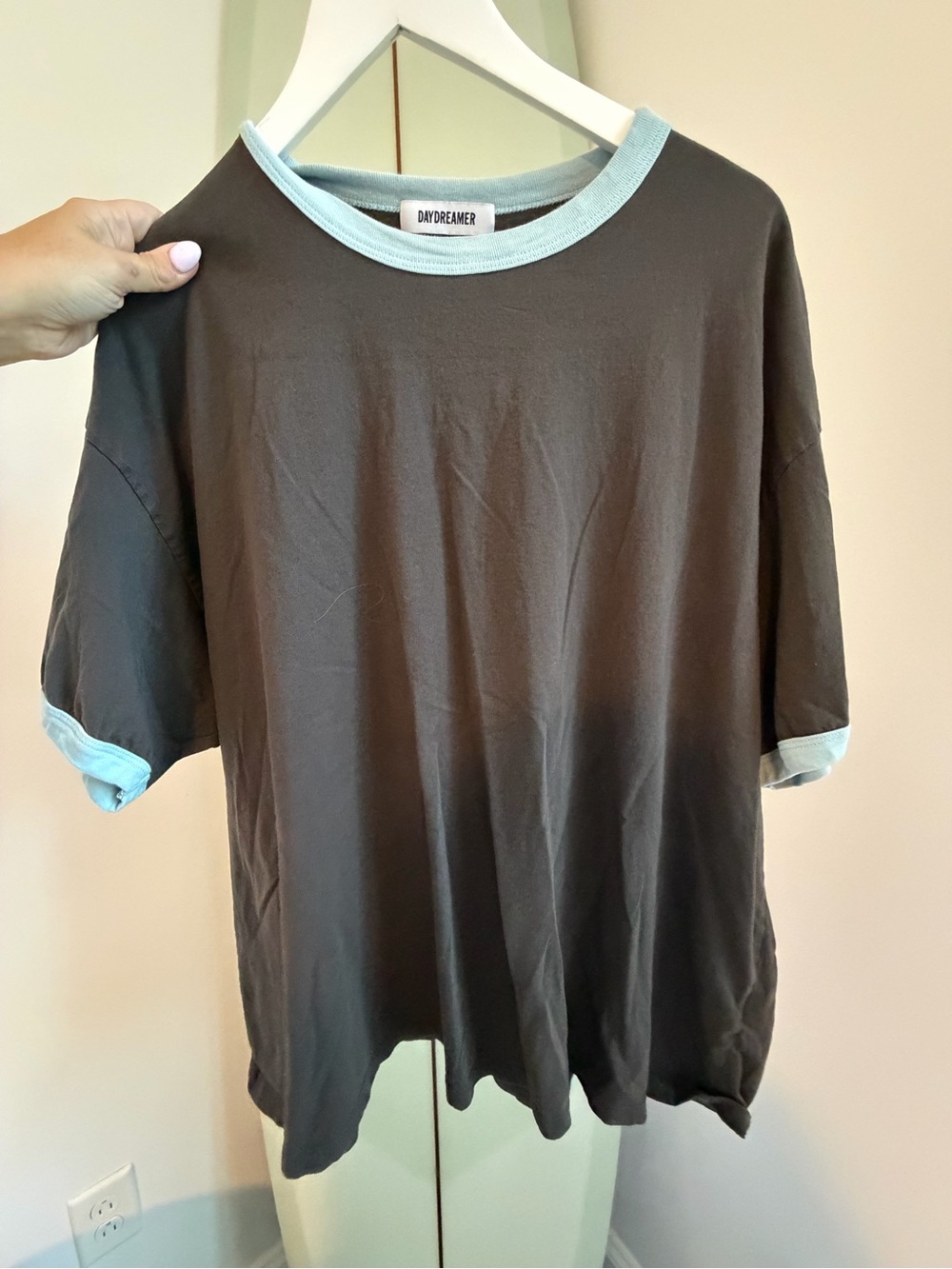 Daydreamer Womens Black Ringer T-Shirt with Light Blue Trim